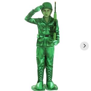 Green army toy solider kids Costume with Green and Gray Accents